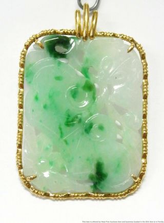 Type A Natural Jadeite Jade 14k Gold Amulet Transparent Translucent Mason Kay