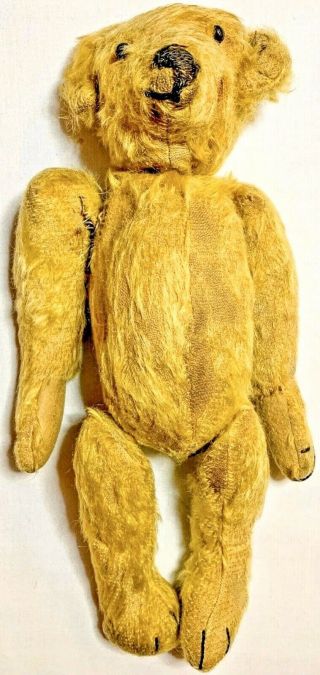 13 - Inch Antique Embroidered Mohair Teddy Bear With Shoe - Button Eyes