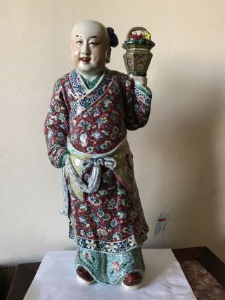 Large Antique Chinese Famille Rose Porcelain Figure Immortal Marked