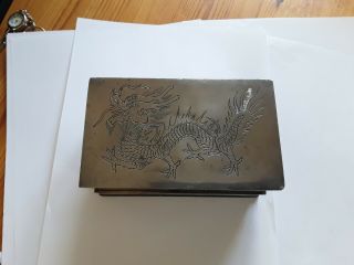 Vintage Chinese Kut Hing Swatow Pewter Dragon & Bamboo Design Box With Tray