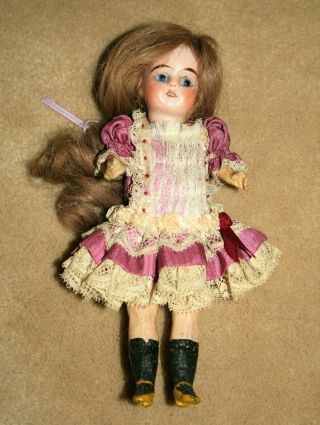 Antique 7.  5 " German Bisque Head Doll Brown Eyes Pegged Arms,  Legs Mark X 16/0