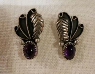 Vintage Native American Tribal Sterling Silver & Amethyst Earrings