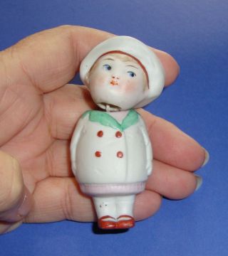 Antique Bisque Nodder Doll Little Girl In Coat And Hat