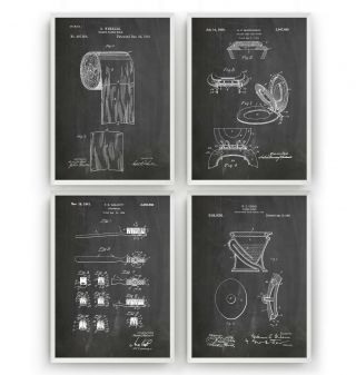 Bathroom Patent Prints - Set Of 4 - Poster Wall Art Toilet Decor Gift - Unframed