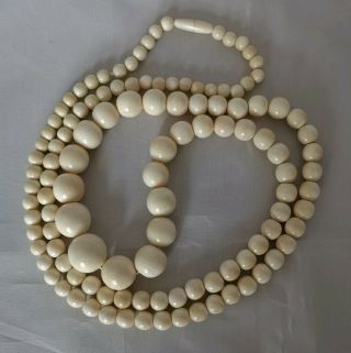 Antique Chinese Carved Bovine Bone Graduated Bead Necklace 36 " 80g