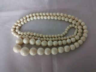 ANTIQUE CHINESE CARVED BOVINE BONE GRADUATED BEAD NECKLACE 36 