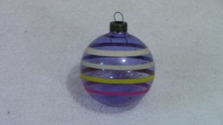 Rare Vintage Wwii Era Purple Striped Unsilvered Christmas Ornament 2 1/8 "
