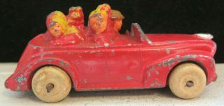 Vintage Barclay Toy Car 3 " Red Convertible With Vacationers Bv - 088
