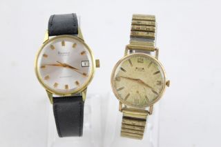 2 X Vintage Gents Gold Tone Wristwatches Hand - Wind Inc Regency 17 Jewels