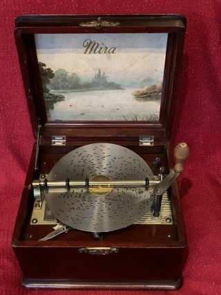 Antique Mira Disc Music Box W Zither & Discs