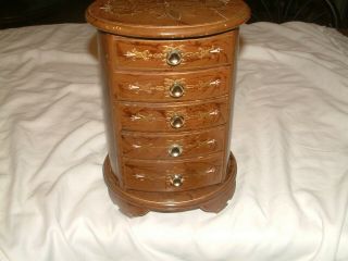 Vintage Wood Jewelry Box - Chest Of Drawers Music Box Theme To " Love Story " Toyo