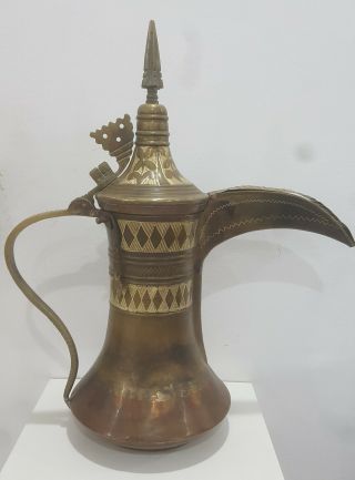 Dallah Coffee Pot Antique Handmade Arab Islamic Oman Gulf Brass Hight 47cm