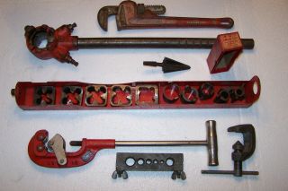 Vintage Craftsman Ratcheting Pipe Threader Dies Pipe Wrench Cutter Tools