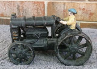 Vintage Cast Iron Fordson Farm Tractor With Driver