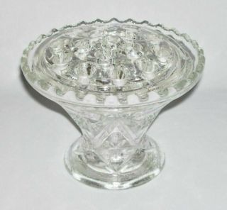 Vintage 2 - Pc Clear Glass Flower Frog W/vase (16 Holes)