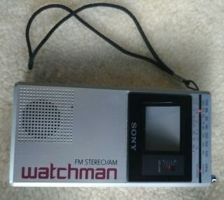 Vintage Sony Fm Am Stereo Tv Watchman With Carry Case 6.  5 X 3 1/4
