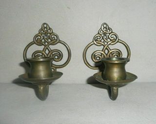 Vintage Silvestri Brass Taper Candle Holders Ornate Wall Sconces Set Of 2