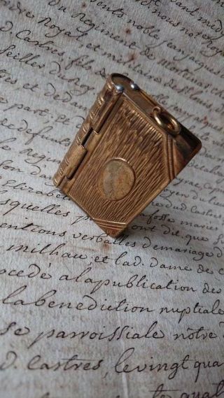 Antique French Gilded Book Vesta Case Match Box & Stamp Box C1880