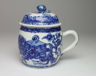Antique 18th Century Chinese Blue And White Porcelain Mustard Pot And Cover