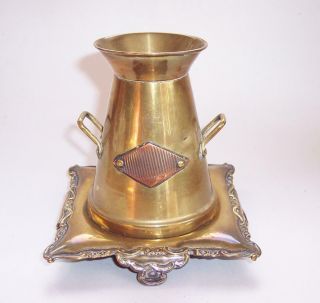 Antique Victorian Miniature Brass Milk Churn Match Holder With Copper Striker