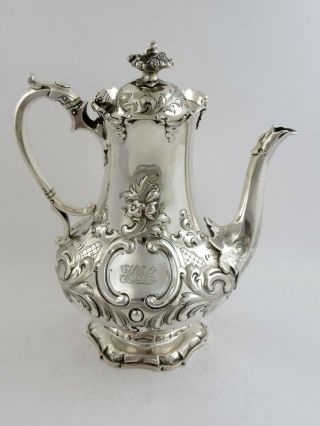 Fabulous Victorian Chased Silver Coffee Pot,  London 1858 By William Smily 890g