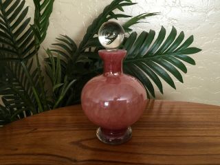 Vintage Heavy Blown Glass Pink Perfume Bottle With Glass Stopper