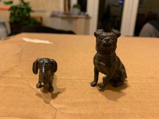 Vintage Early 20th Century Cold Painted Vienna Bronze Pug Dog And Dachshund