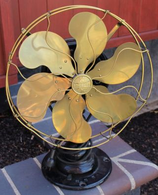 Antique Emerson Brass 6 Blade Cage 3 Speed Electric Fan Type 21666 No.  192098