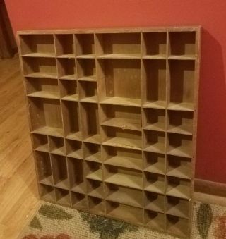 Charming Vtg Large Rustic Wooden Shadow Box Wall Display Shelf W/49 Compartments