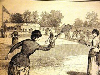 Ladies Tennis Staten Island Cricket Club 1883 Antique Art Print Matted