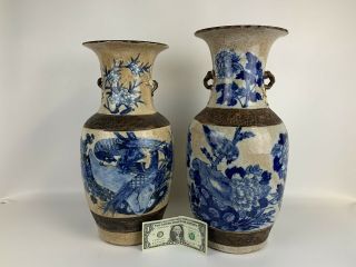 Gorgeous Antique Chinese Porcelain Vases With Birds & Flowers Qing