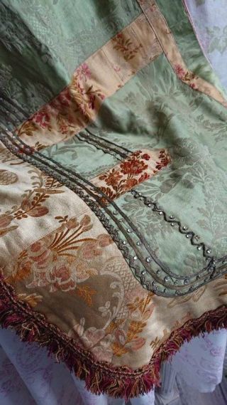 DELICIEUX ANTIQUE FRENCH SILK BROCADE & DAMASK BEJEWELED CHATEAU VALENCE c1880 2