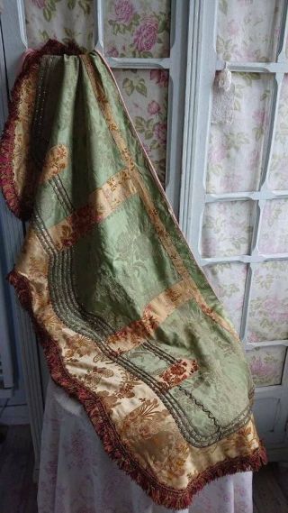 DELICIEUX ANTIQUE FRENCH SILK BROCADE & DAMASK BEJEWELED CHATEAU VALENCE c1880 3
