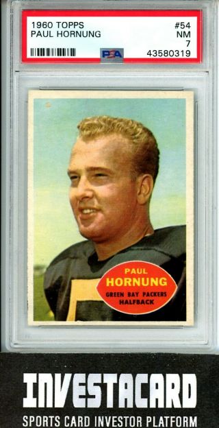 1960 Topps Paul Hornung 54 Vintage Football Card Green Bay Packers Psa 7 Invest
