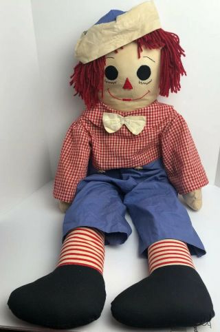 1960s Raggedy Andy Doll Large 38 " Handmade Vintage W/ Embroidered Face