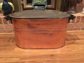 Antique Country Decor Copper Boiler Cooler Tub Wash Canning Planter Log Holder