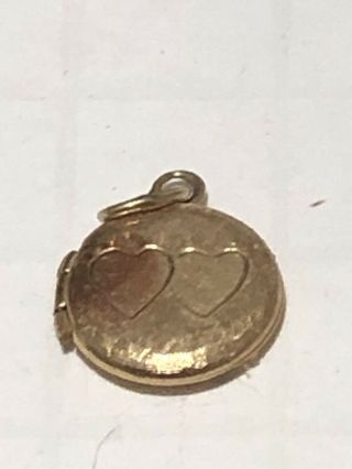 Mini Vintage 14k Gold Round Photo Locket Necklace Pendant Charm 2 Hearts