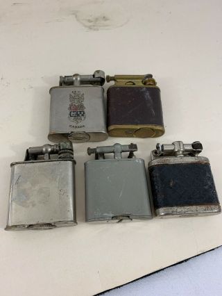 5 Vintage Lift Arm Pocket Lighters - 2 And 3 For Repair Or Parts