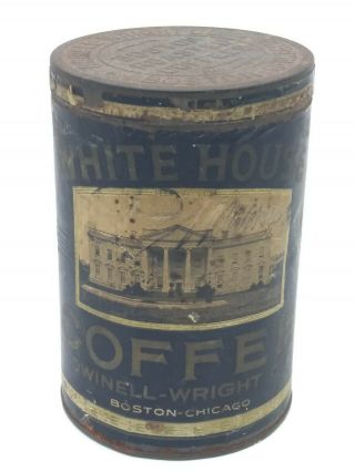 Antique Vintage Old Metal Tin Advertising White House Coffee Can Paper Label