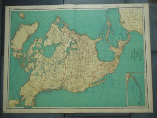 Large 1942 Vintage Full Color Map Of North America 20 1/2 " X 7 5/8 "