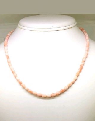 Vtg Antique Natural Angel Skin Pink Coral Necklace 9ct Gold Clasp 21 "