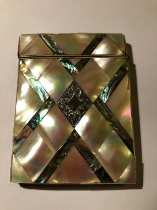 Victorian/edwardian Mother Of Pearl Abalone And White Metal Card Case