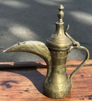 Antique Small Mini Dallah Coffee Pot Oman Nizwa All Brass Bedouin Islamic 20 Cm 2