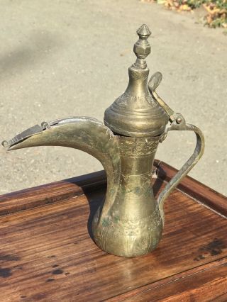 Antique Small Mini Dallah Coffee Pot Oman Nizwa All Brass Bedouin Islamic 20 Cm 3