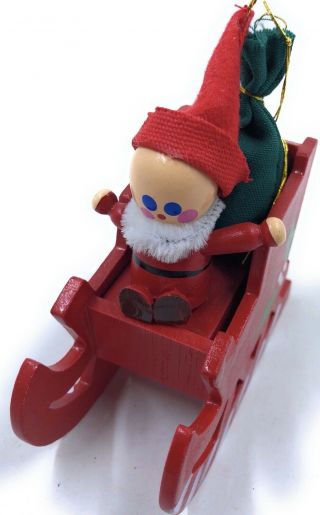 Vintage Christmas Ornament Miniature Wood Santa Claus Hand Painted Face 3”