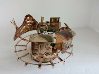 PRE - OWNED VTG COPPER TRAIN SET MOTION ROTATING MUSIC BOX PLAYS KING OF THE ROAD 3