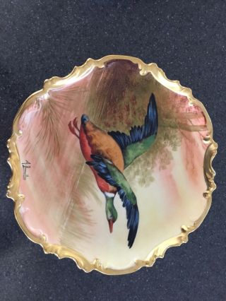 A.  Broussillon Signed Hand Painted Antique Limoges Coronet Bird Plates Perfect