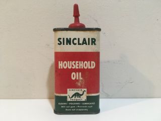 Vintage Sinclair Red Spout Household Oil Can - Handy Oiler Tin With Dino Logo