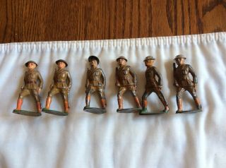 6 1930`s ? Vintage Rare Barclay Manoil ? Metal Lead Toy Soldiers Carrying Rifles