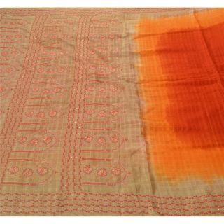 Tcw Vintage Saree 100 Pure Silk Hand Embroidered Red Fabric 5 Yd Sari Craft 2